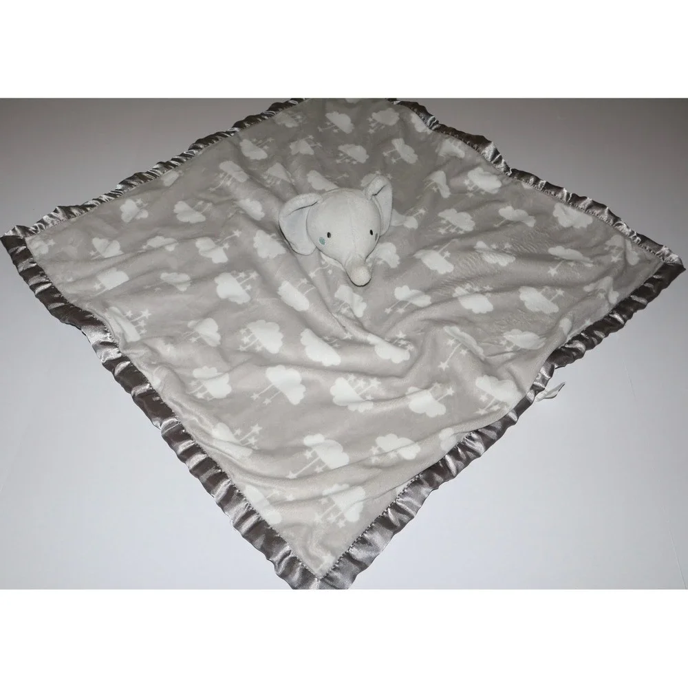 Parents Choice Plush Elephant Baby Blanket Lovey Grey Cloud Satin Trim